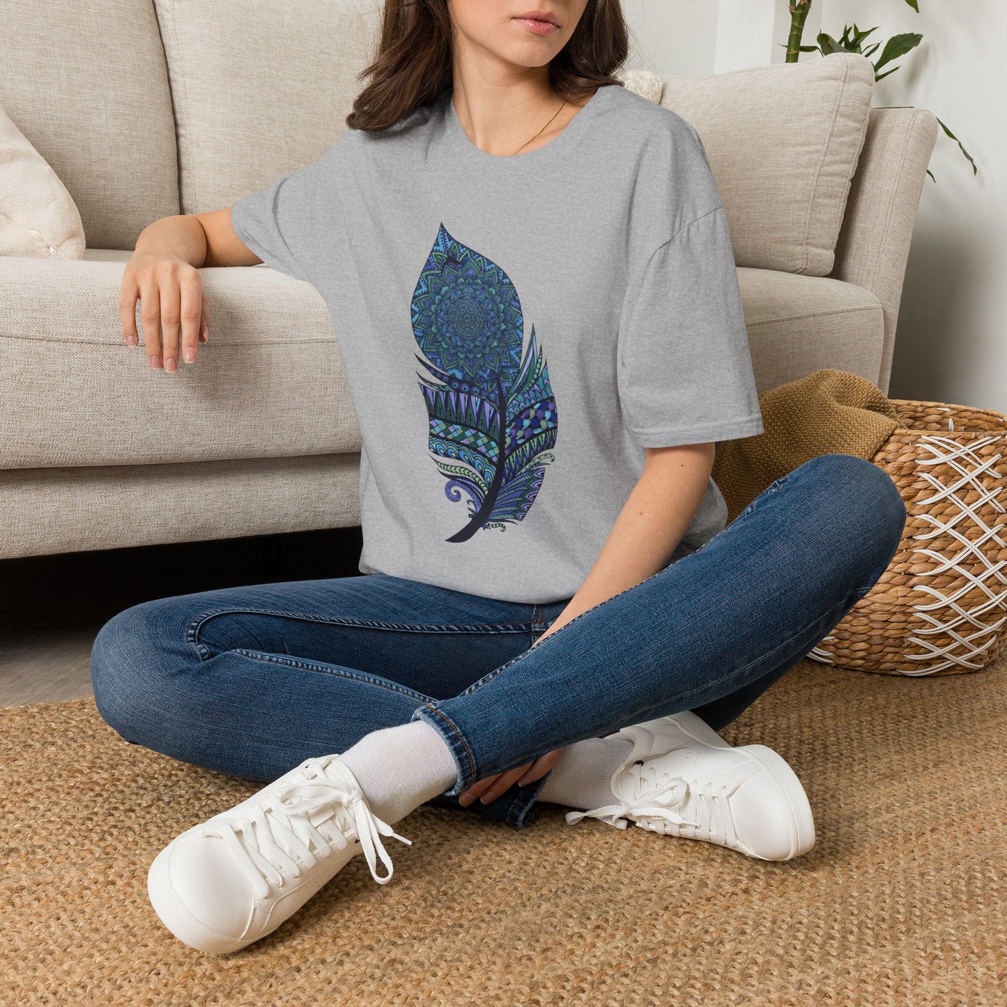 'Blue Mandala Feather' T-Shirt