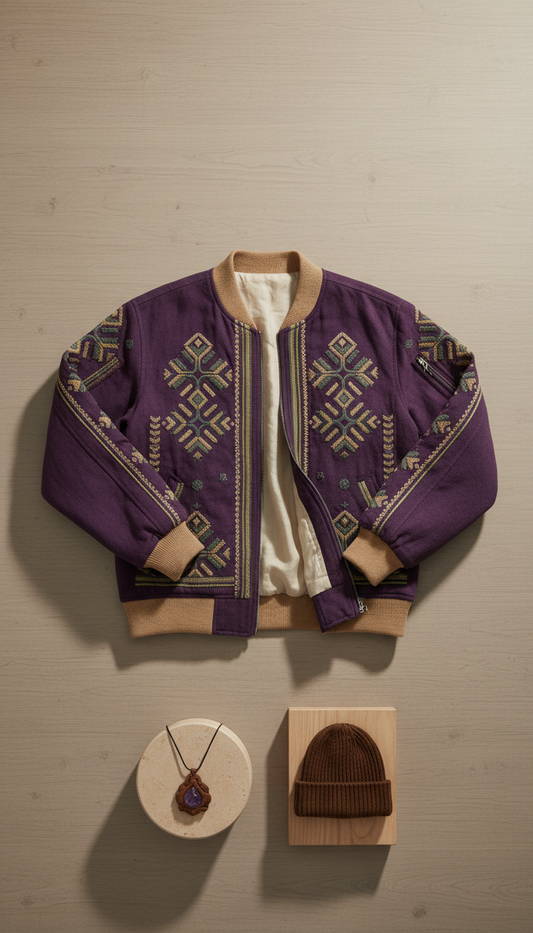 Jewel Tone Bomber Jacket Embroidered